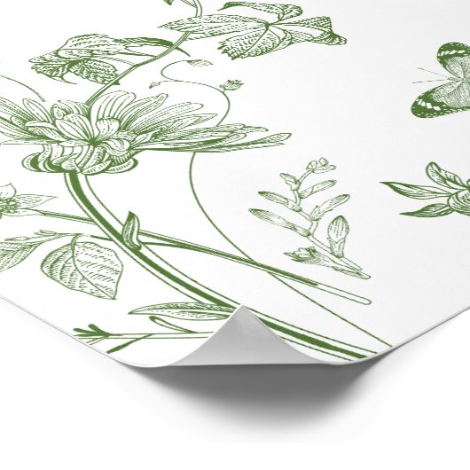 Green Toile Jouy Floral Baby shower Welkomstbord Poster (Hoek)