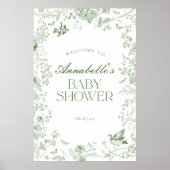 Green Toile Jouy Floral Baby shower Welkomstbord Poster (Voorkant)