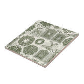 Green Toile Woodland Deer Christmas Pattern Tegeltje (Zijkant)