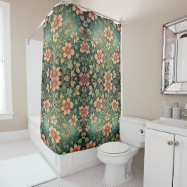Green Tone Sinaasappel Flowers Art Nouveau Douchegordijn