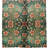 Green Tone Sinaasappel Flowers Art Nouveau Douchegordijn (Voorkant)