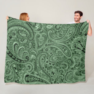 Green Tones Floral Paisley Patroon Fleece Deken