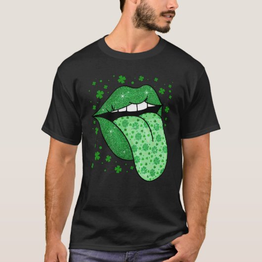 Green Tongue & Lips Shamrock St Patrick's Day Girl T-shirt (Voorkant)