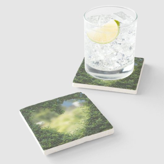 Green Topiary Heart Stenen Onderzetter (Zijkant)