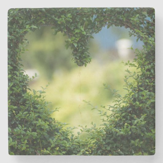 Green Topiary Heart Stenen Onderzetter (Voorkant)