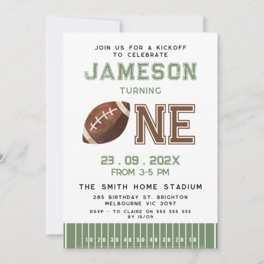 Green Touch Lines Football 1e Verjaardagsuitnodigi Kaart (Voorkant)