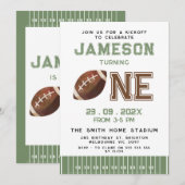 Green Touch Lines Football 1e Verjaardagsuitnodigi Kaart (Voorkant / Achterkant)