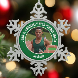 Green Track & Field Photo High School Athlete Tin Sneeuwvlok Ornament