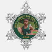 Green Track & Field Photo High School Runner Tin Sneeuwvlok Ornament (Voorkant)