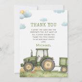 Green Tractor 1st Birthday Party Thank You Card Kaart (Voorkant)