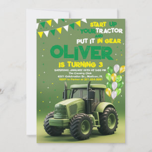Green Tractor 3rd Birthday Party Kaart