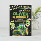 Green Tractor 3rd Birthday Party Kaart (Staand voorkant)