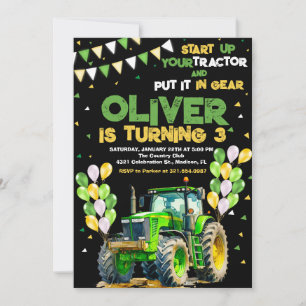 Green Tractor 3rd Birthday Party Kaart