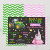 Green Tractor and Princess Joint Birthday Kaart (Voorkant / Achterkant)