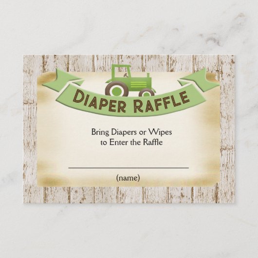 Green Tractor Baby Boy Diaper Raffle Card Informatiekaartje (Voorkant)