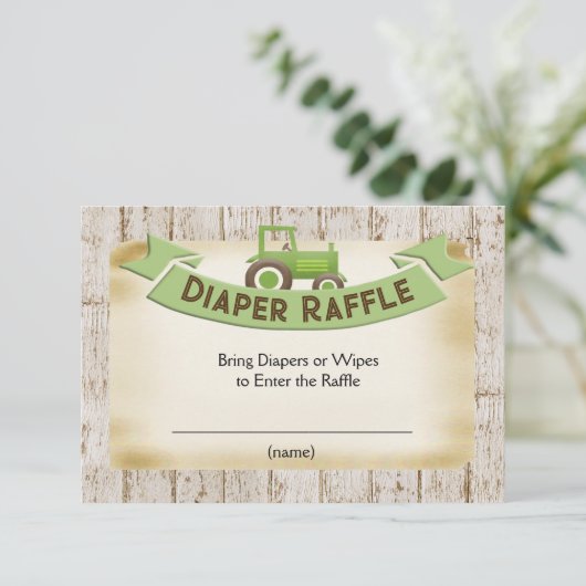 Green Tractor Baby Boy Diaper Raffle Card Informatiekaartje (Staand voorkant)