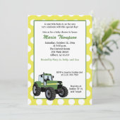 Green Tractor Baby shower 5x7 Uitnodiging (geel) (Staand voorkant)