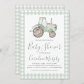 Green Tractor Baby shower Preppy Gingham Kaart (Voorkant / Achterkant)