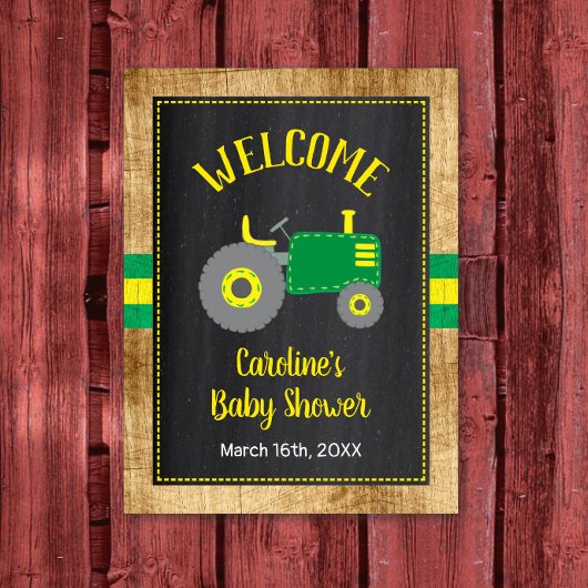 Green Tractor Baby shower Welkomstteken Decor Poster