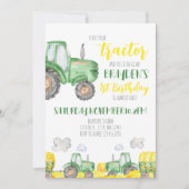 Green Tractor Birthday Invitation Kaart (Voorkant)