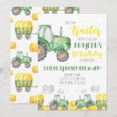 Green Tractor Birthday Invitation Kaart (Voorkant / Achterkant)