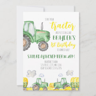 Green Tractor Birthday Invitation Kaart