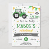 Green Tractor Birthday Invitation Kaart (Voorkant)