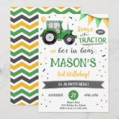 Green Tractor Birthday Invitation Kaart (Voorkant / Achterkant)
