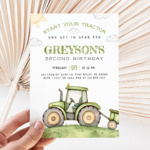 Green Tractor Birthday Invitation Kaart