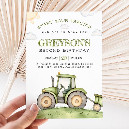 Green Tractor Birthday Invitation Kaart