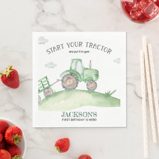 Green Tractor birthday napkins Servet (Insitu)