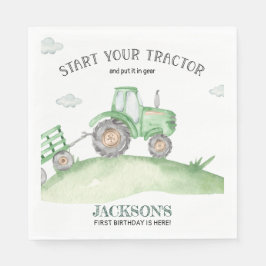 Green Tractor birthday napkins Servet
