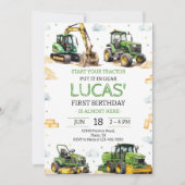 Green Tractor Birthday Party Kaart (Voorkant)