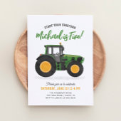 Green Tractor Birthday Party Kaart
