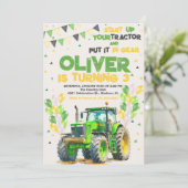 Green Tractor Birthday Party Kaart (Staand voorkant)