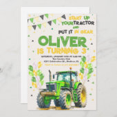 Green Tractor Birthday Party Kaart (Voorkant / Achterkant)