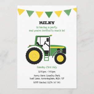 Green Tractor Birthday Party nodigt uit Kaart