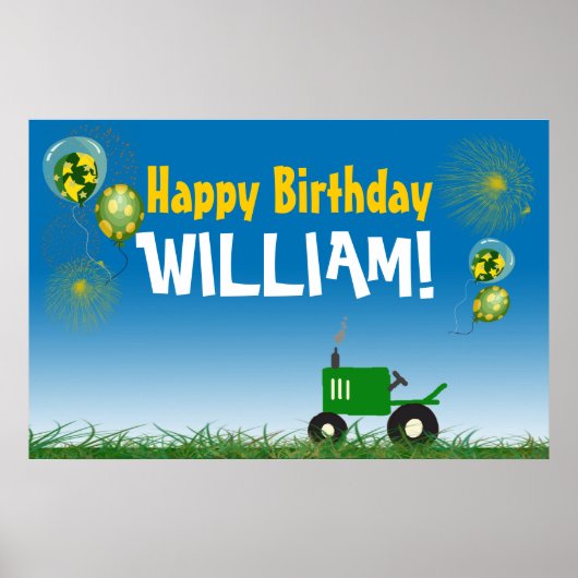 Green Tractor Birthday Poster (Voorkant)