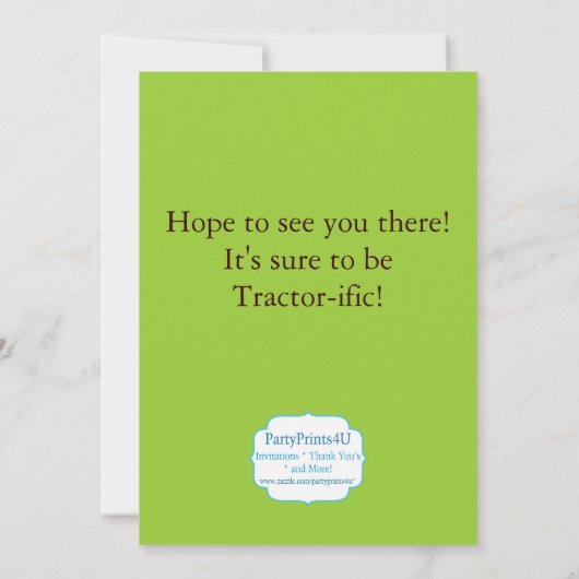 Green Tractor - Boerderij Birthday Party nodigt ui Kaart (Achterkant)