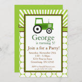 Green Tractor - Boerderij Birthday Party nodigt ui Kaart (Voorkant / Achterkant)