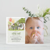 Green Tractor Boerderij Boy Foto 1st Birthday Kaart (Staand voorkant)