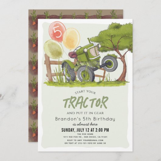 Green Tractor Boerderij Boy Kinderen Kaart (Voorkant / Achterkant)