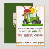 Green Tractor Boys Thmed Birthday Party Bedankkaart (Voorkant / Achterkant)