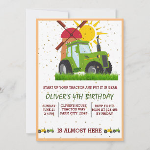 Green Tractor Boys Thmed Birthday Party Bedankkaart