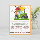 Green Tractor Boys Thmed Birthday Party Kaart (Staand voorkant)