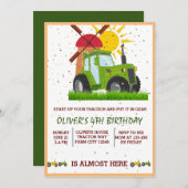 Green Tractor Boys Thmed Birthday Party Kaart (Voorkant / Achterkant)