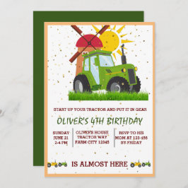 Green Tractor Boys Thmed Birthday Party Kaart
