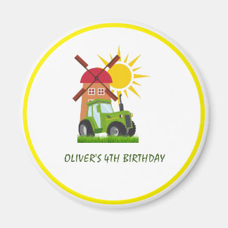 Green Tractor Boys Thmed Birthday Party Magneet