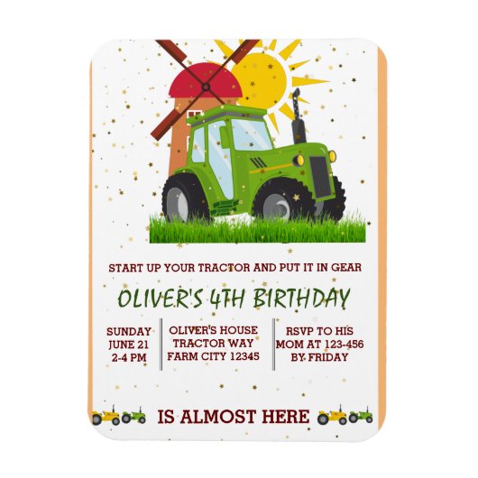 Green Tractor Boys Thmed Birthday Party Magneet (Verticaal)