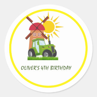 Green Tractor Boys Thmed Birthday Party Ronde Sticker